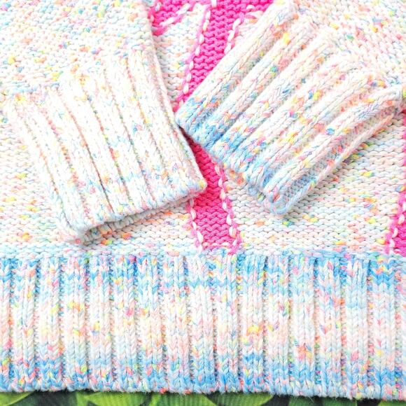 Anthropologie White Pastel Fleck Sweater with Hot Pink Palm Trees size 1X - Picture 5 of 12